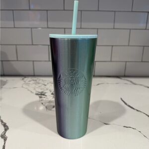 Starbucks Shimmering Green and Purple Tumbler with Straw